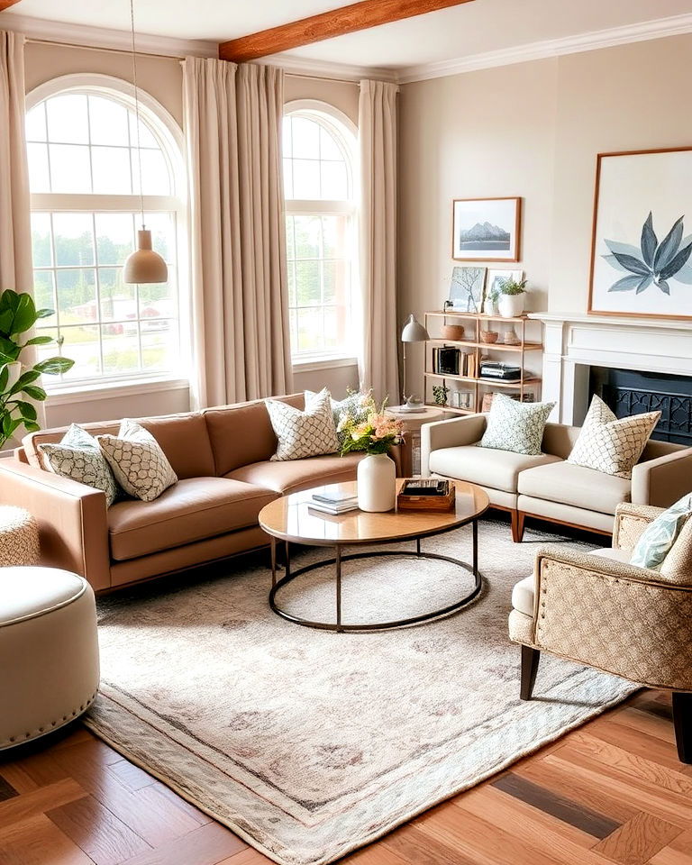 greige area rug to anchor your living room