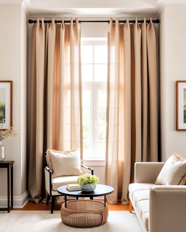greige living room curtains for a soft airy look