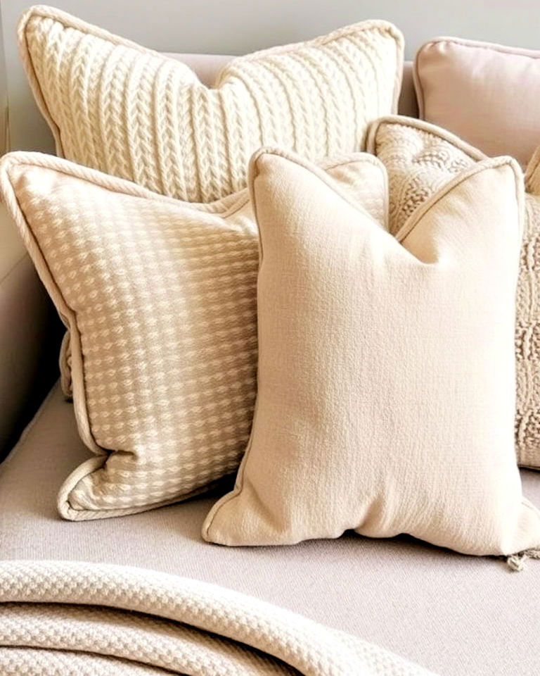 greige throw pillows to add style to your sofa
