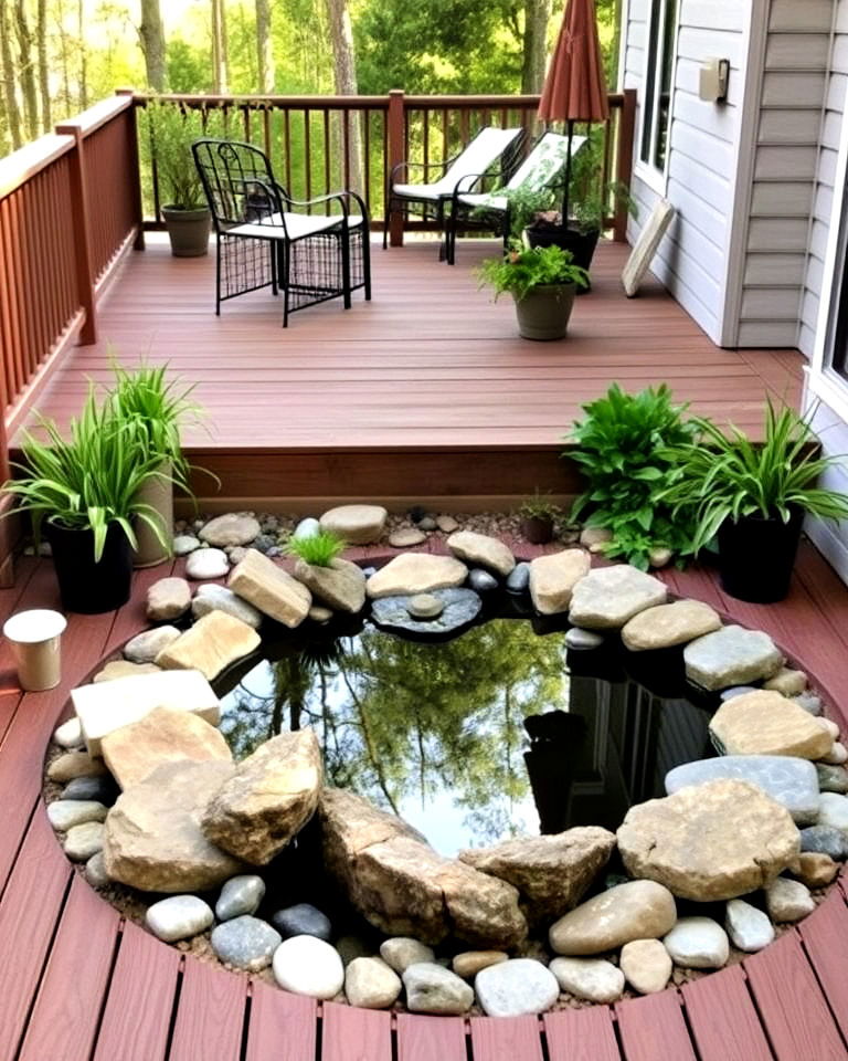 ground deck with a water feature