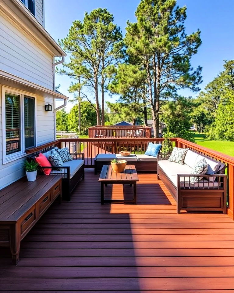 ground level deck with built in seating