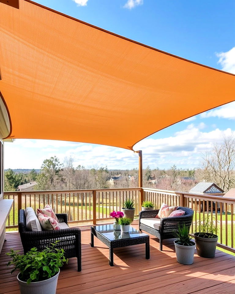 ground level deck with shade sails