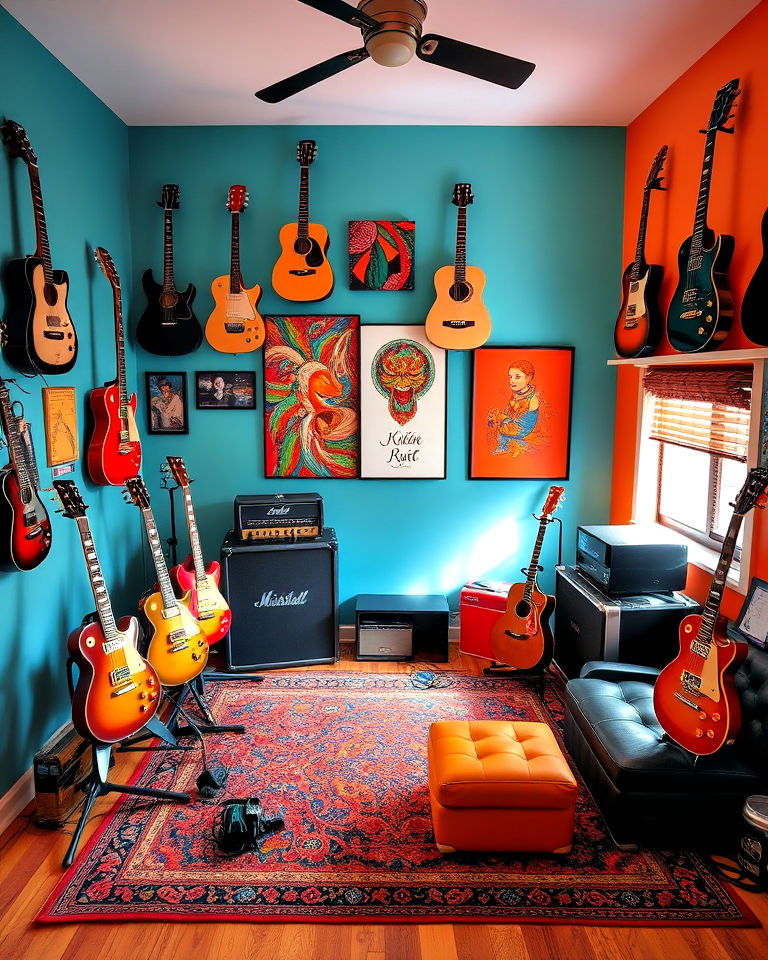 guitar room vibrant color palette