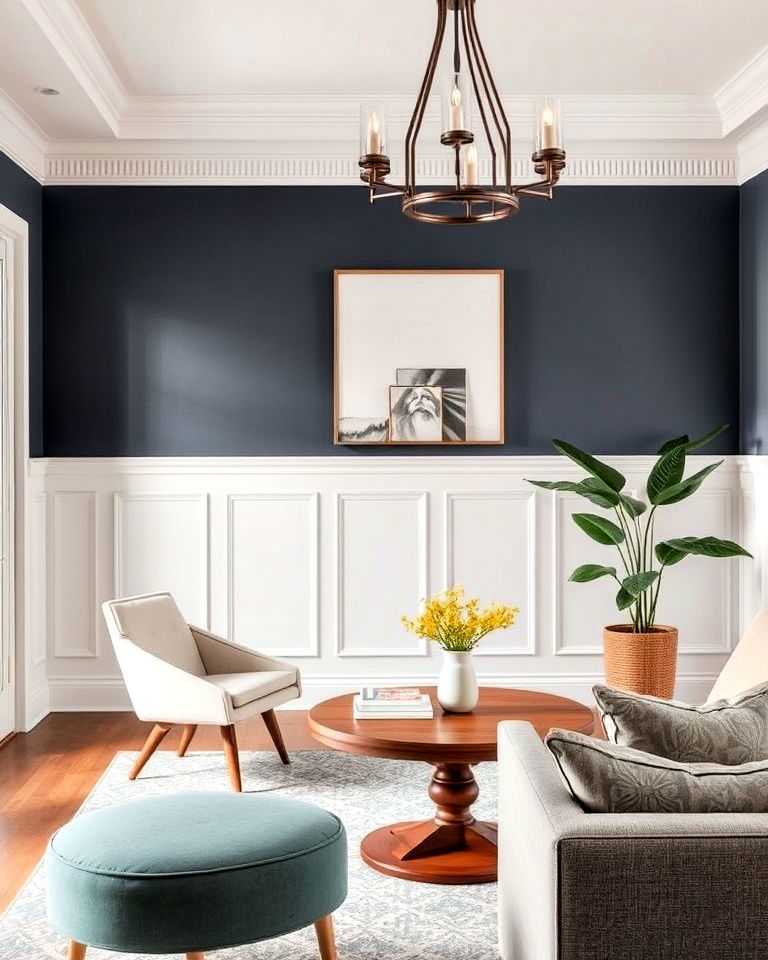 half wall paneling for a balanced look