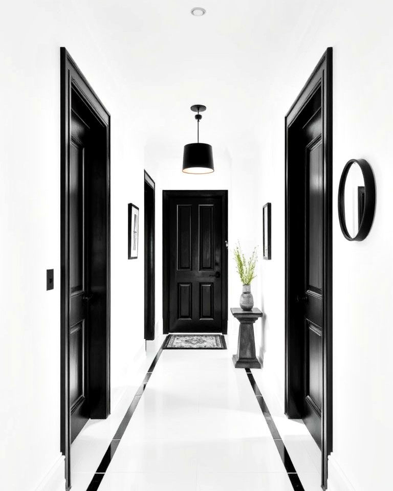 hallway black door frame with white walls