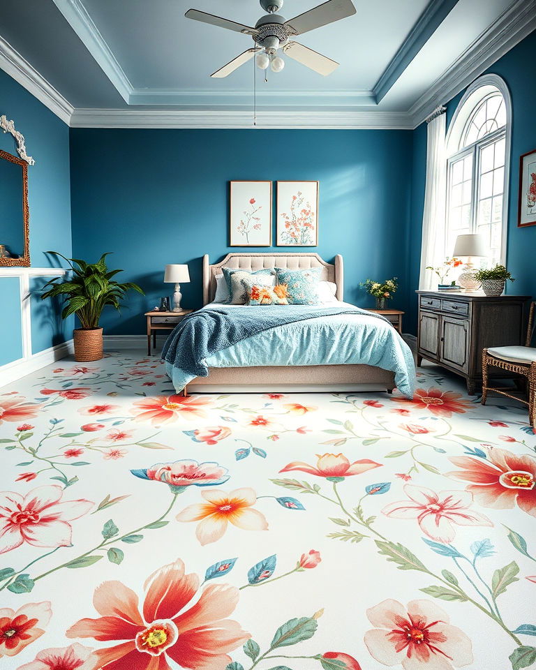 hand painted floral designs floor for bedroom