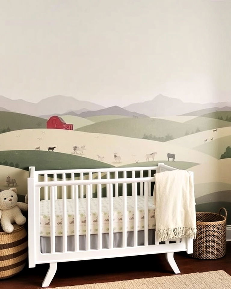 hand painted wall mural farmhouse nursery