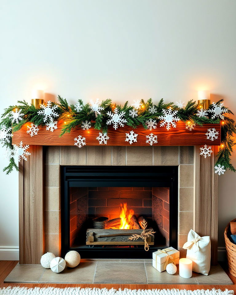 handmade paper snowflake mantel garland