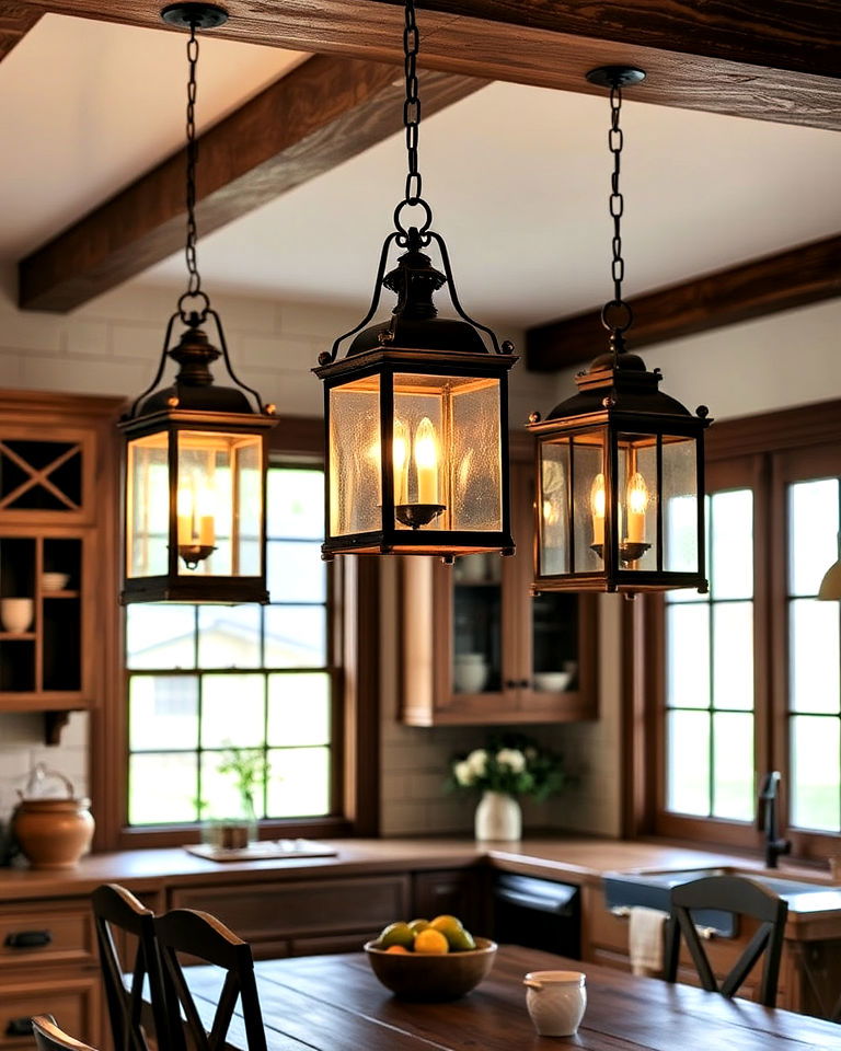 hanging lanterns for soft ambient kitchen lighting