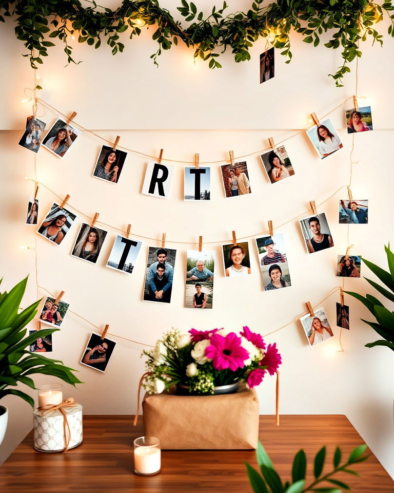 hanging photo garlands for birthday decoration