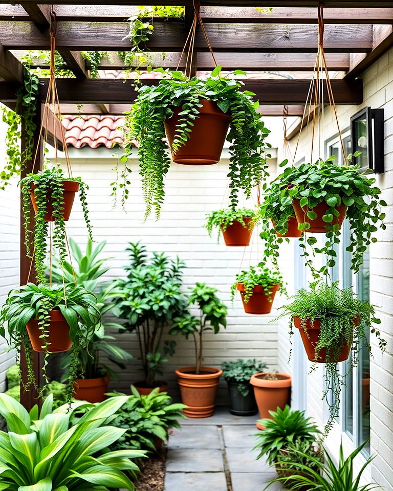 hanging planters from pergola for height