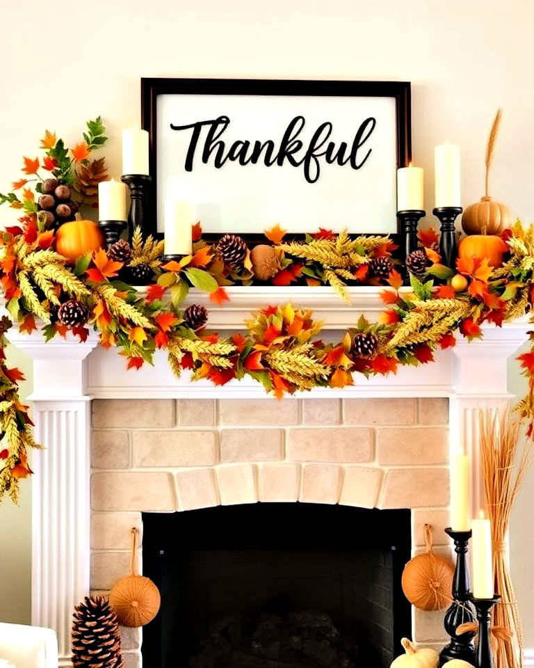 harvest inspired mantel decor for thanksgiving