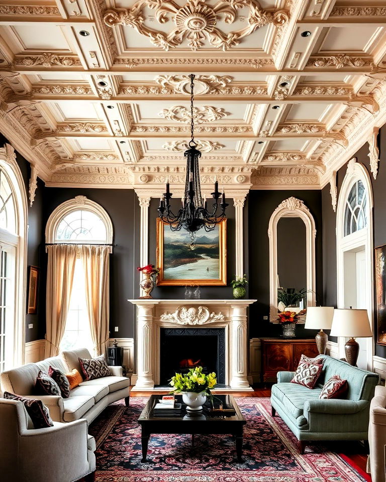 heavily detailed cornices victorian living room