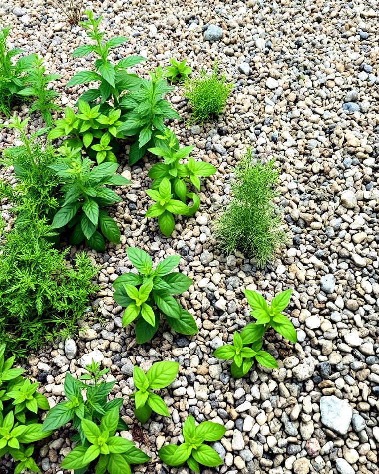 herb garden with gravel mulch