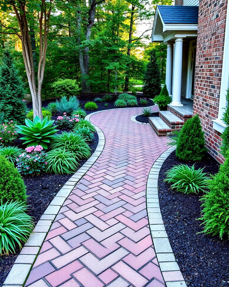 herringbone brick walkway for added texture
