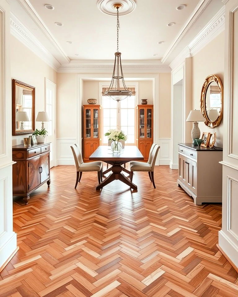 herringbone floor for dining room