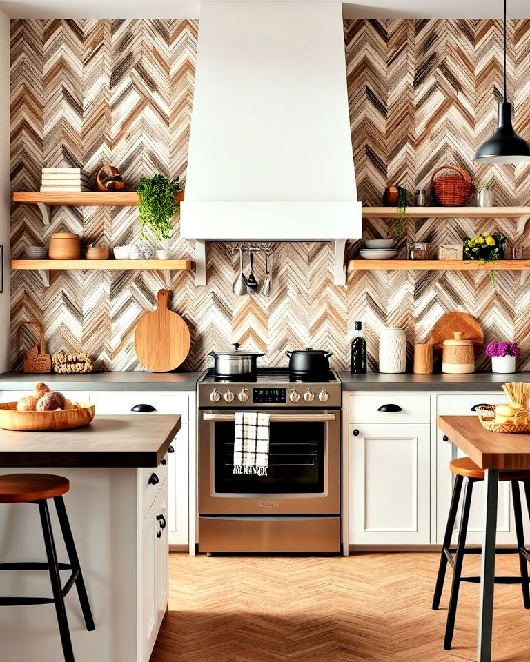 herringbone wood effect wallpaper