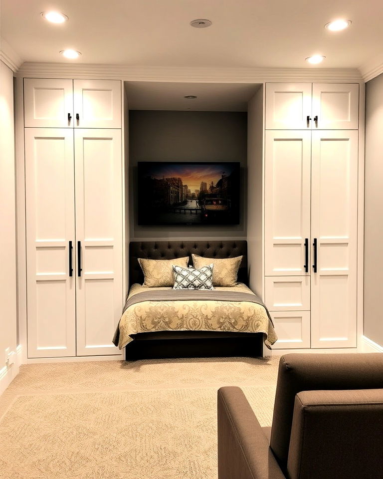 hidden murphy bed into your basement theater