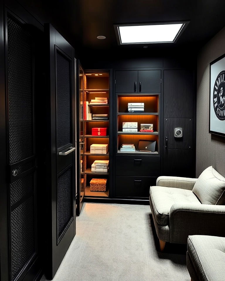 hidden storage compartments for safe room