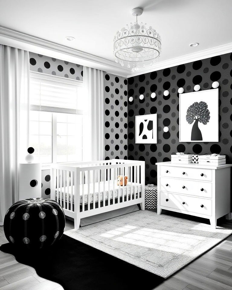 high contrast black and white baby room