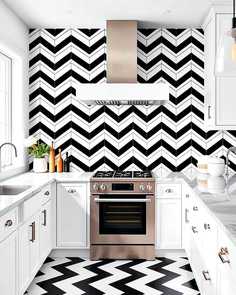 high contrast monochrome patterns backsplash