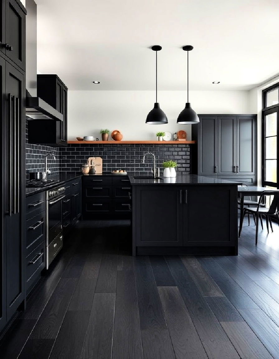 high contrast style with black and dark wood elements