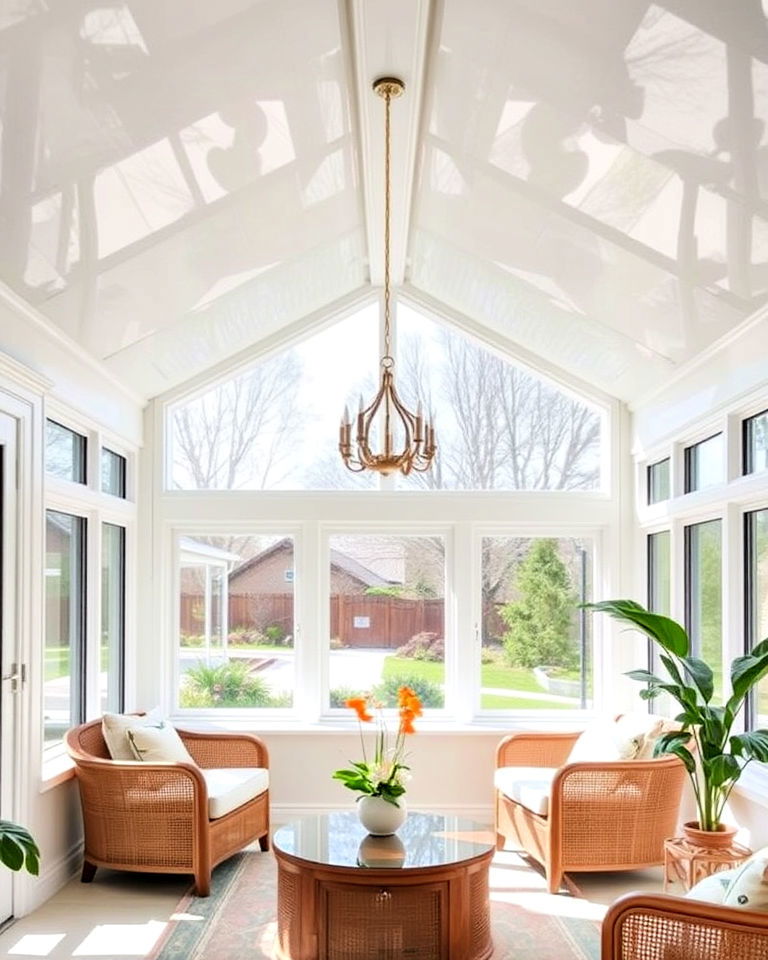 high gloss sunroom ceiling for a modern look