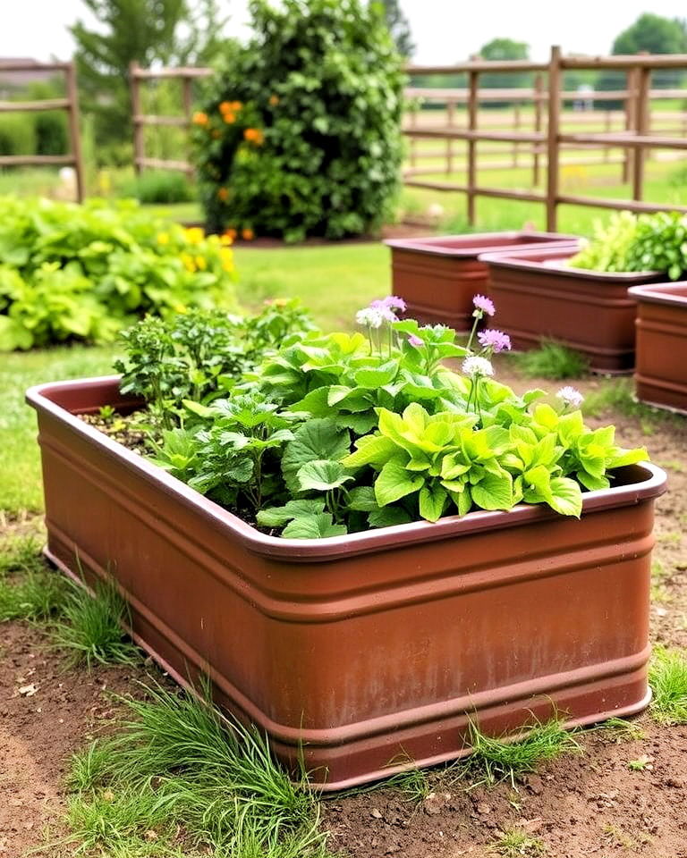 horse trough raised garden bed for a rustic farm look