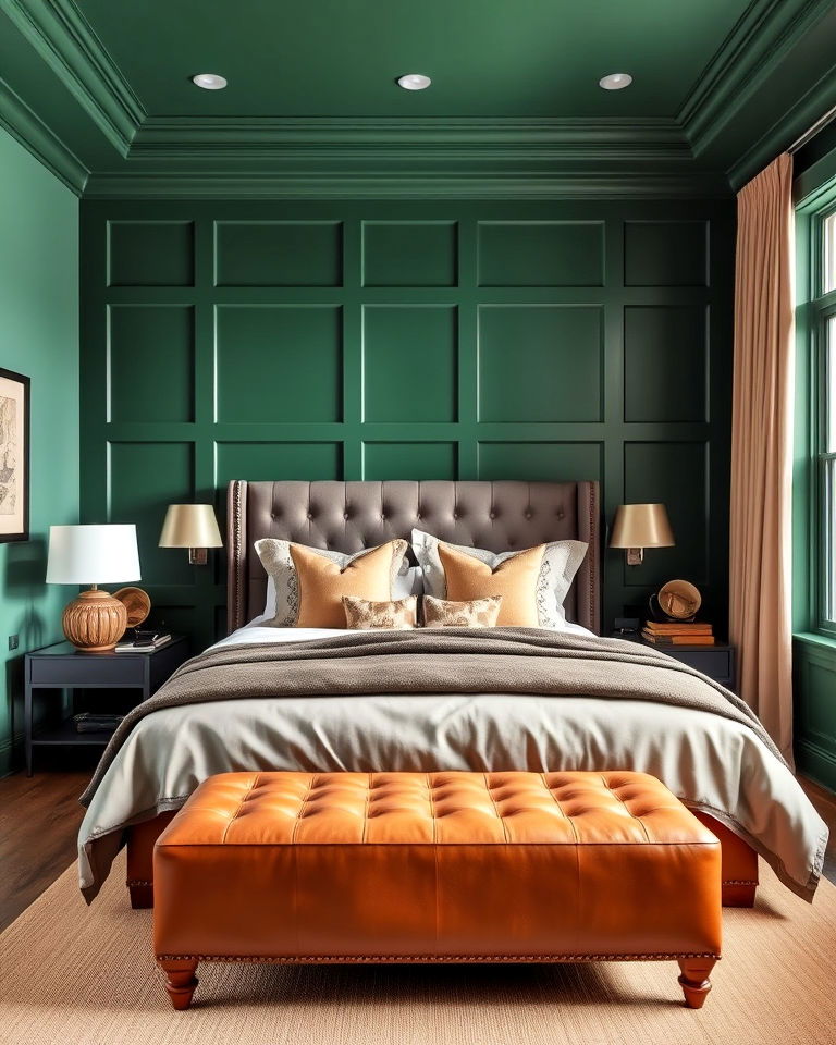 hunter green paneling with leather accents