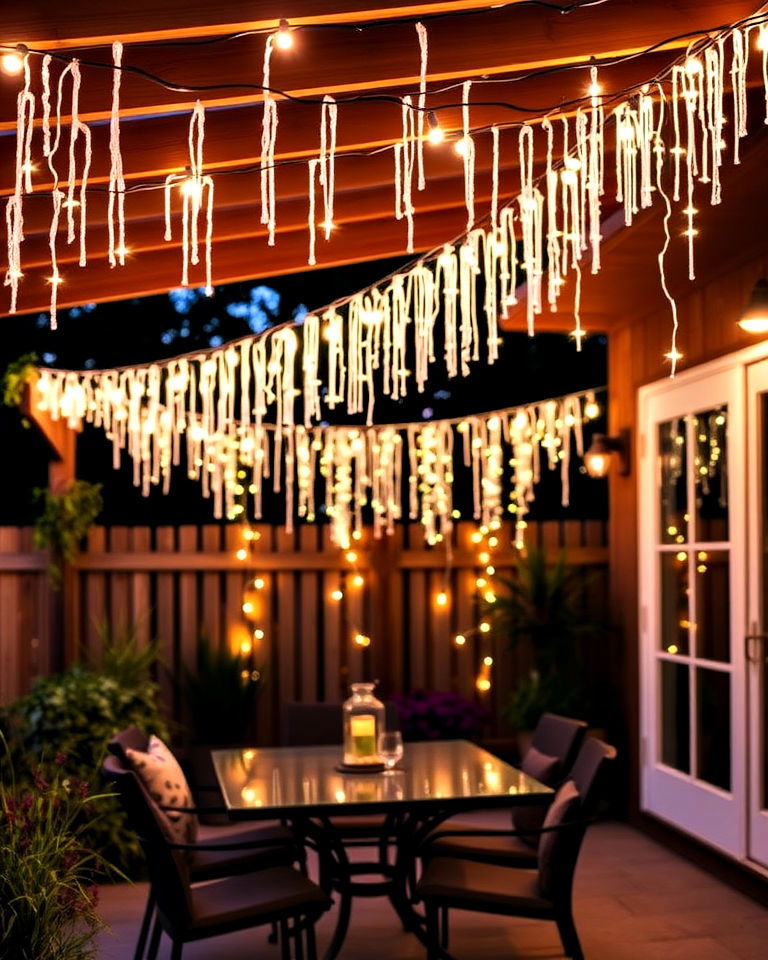 icicle string lights patio for elegant layers