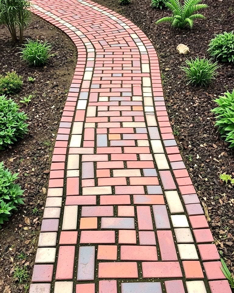 incorporate a mosaic design within a brick walkway