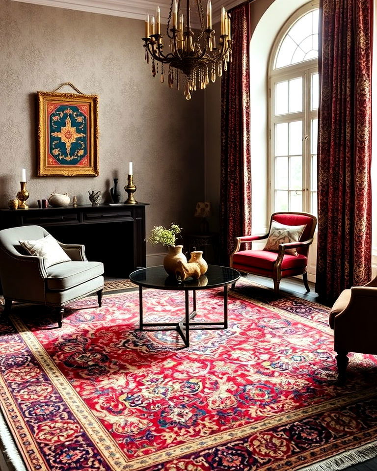 incorporate intricate carpets and rugs
