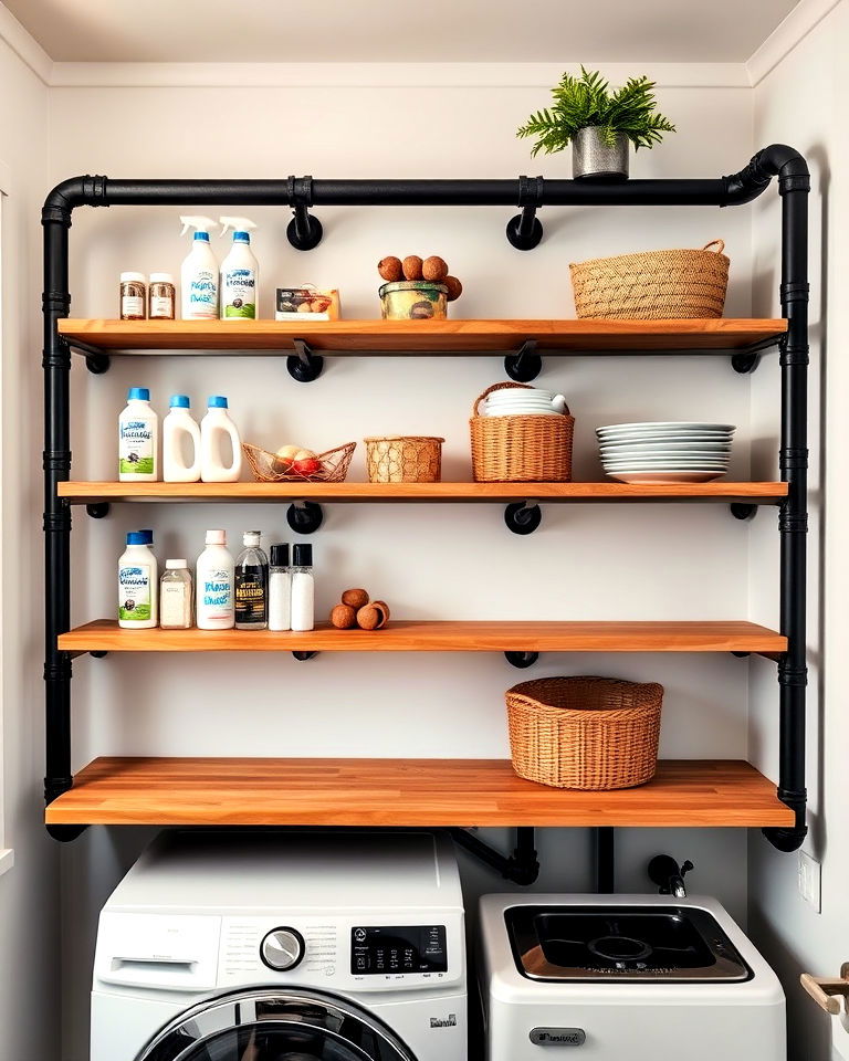 industrial black pipe shelving