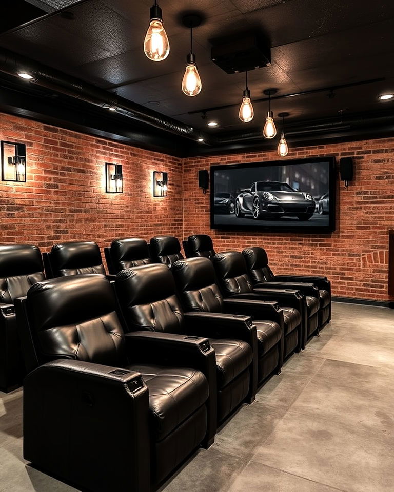 industrial chic design for basement theater