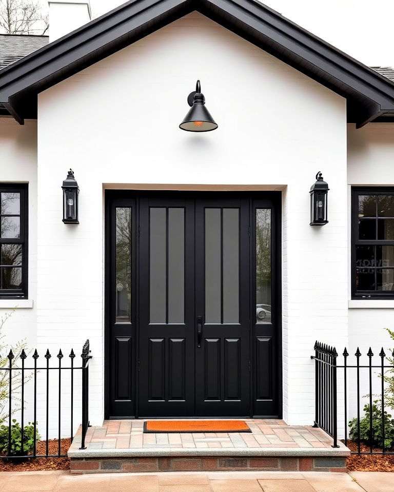 industrial chic white house with black metal door