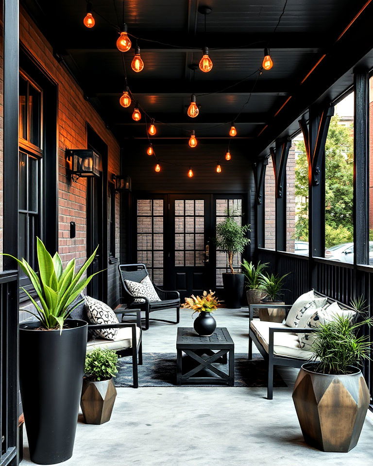 industrial inspired black porch