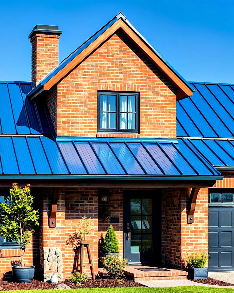 industrial inspired home with blue metal roof