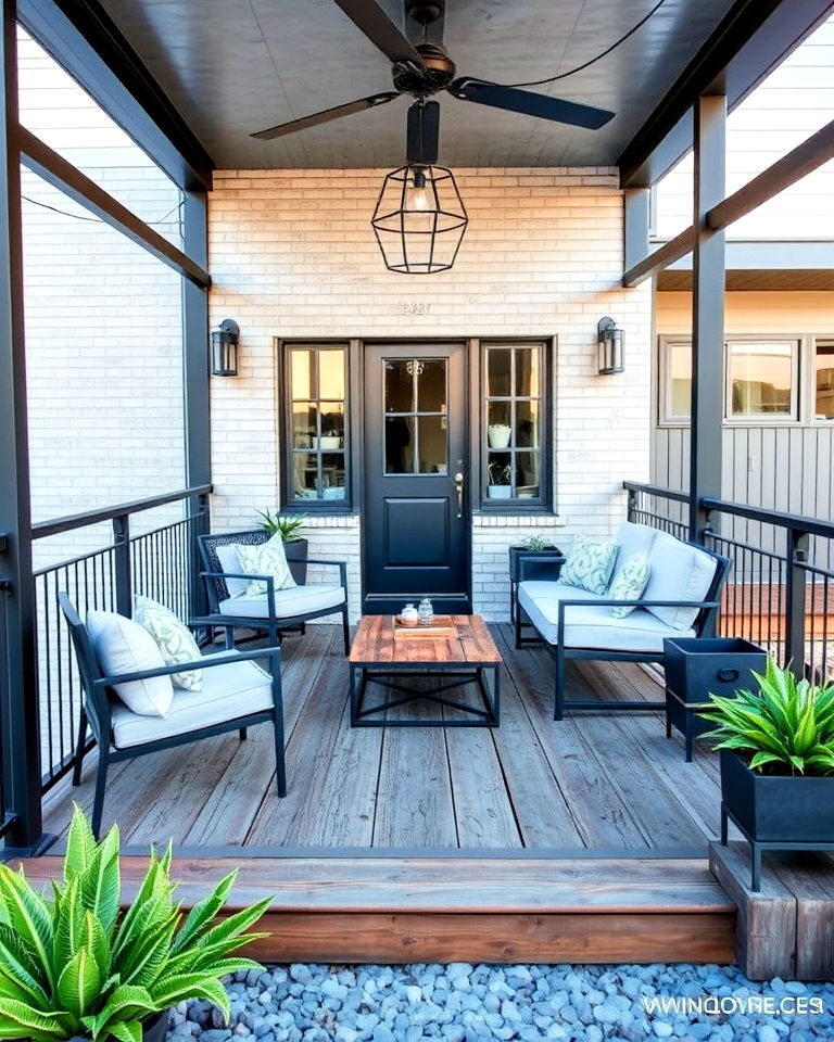 industrial style front porch deck