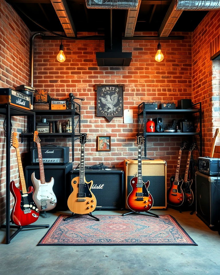 industrial style guitar room