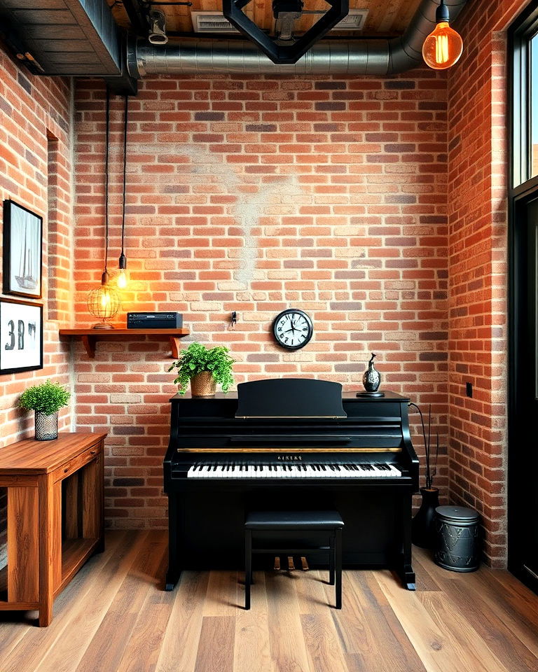 industrial style piano room