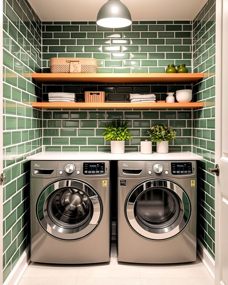 install green subway tiles for laundry room