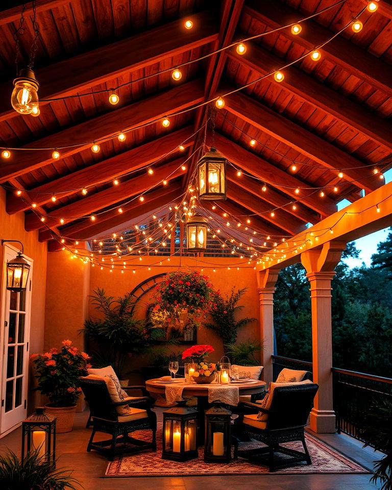 install outdoor string lights for california room
