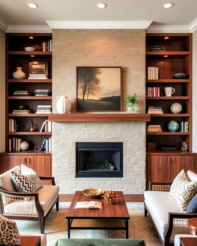 integrate built in shelving for california room
