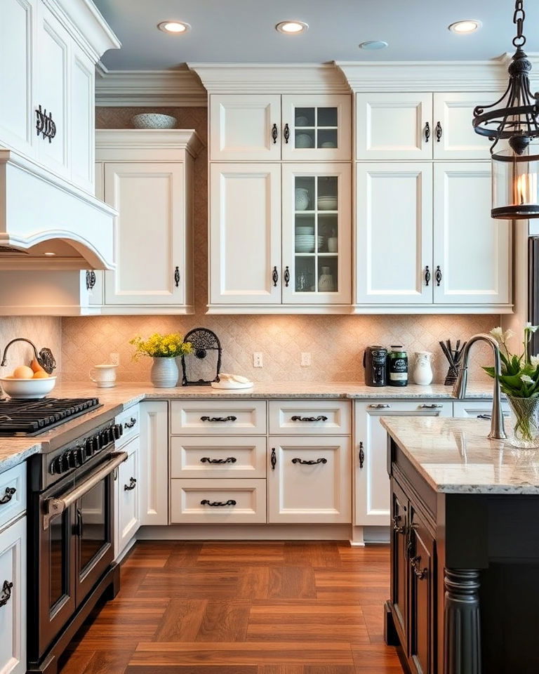 iron accents and hardware for gothic kitchen
