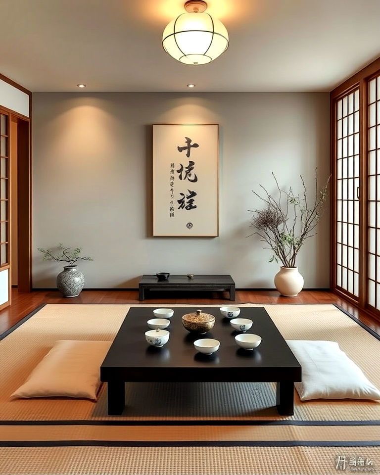 japanese inspired tea and meditation room
