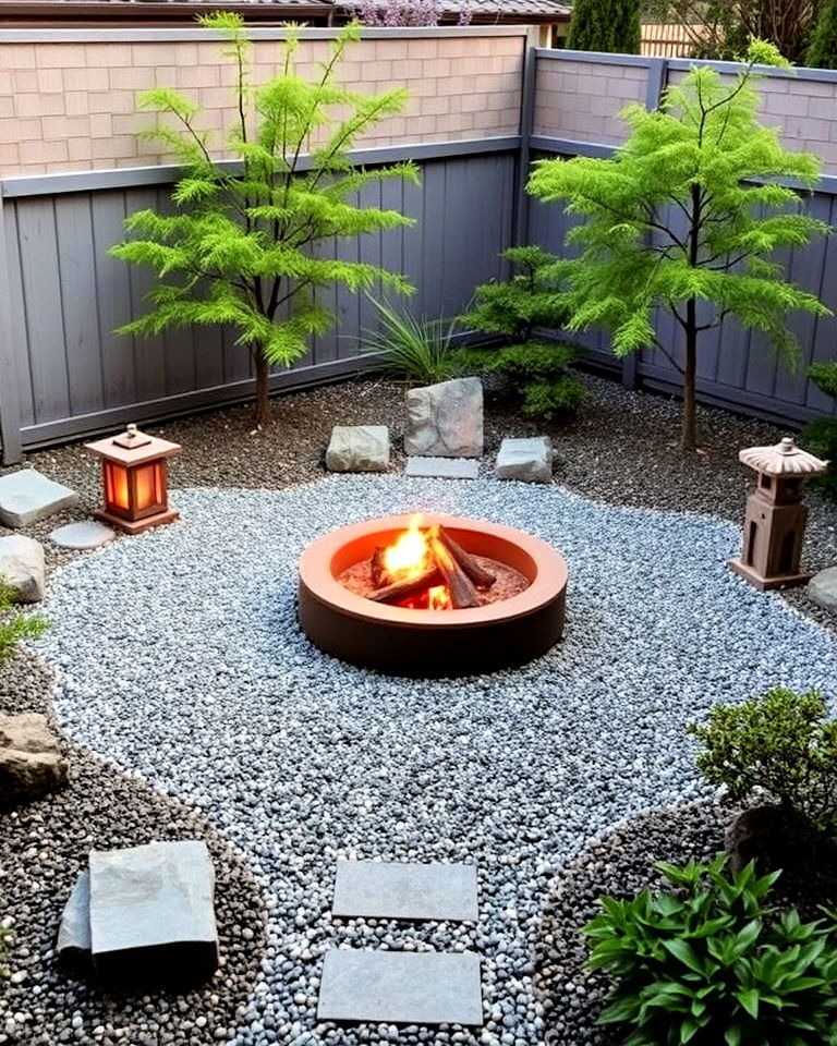 japanese inspired zen garden around your fire pit