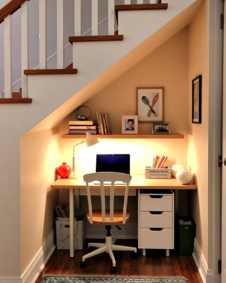 kids’ homework station under stairs
