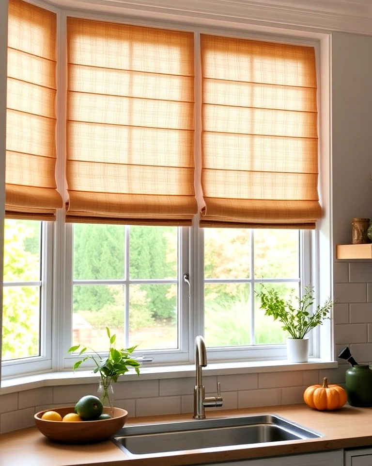 kitchen bay window with café style blinds
