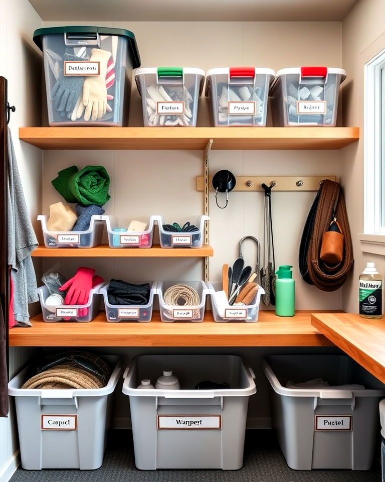 labelled storage bins