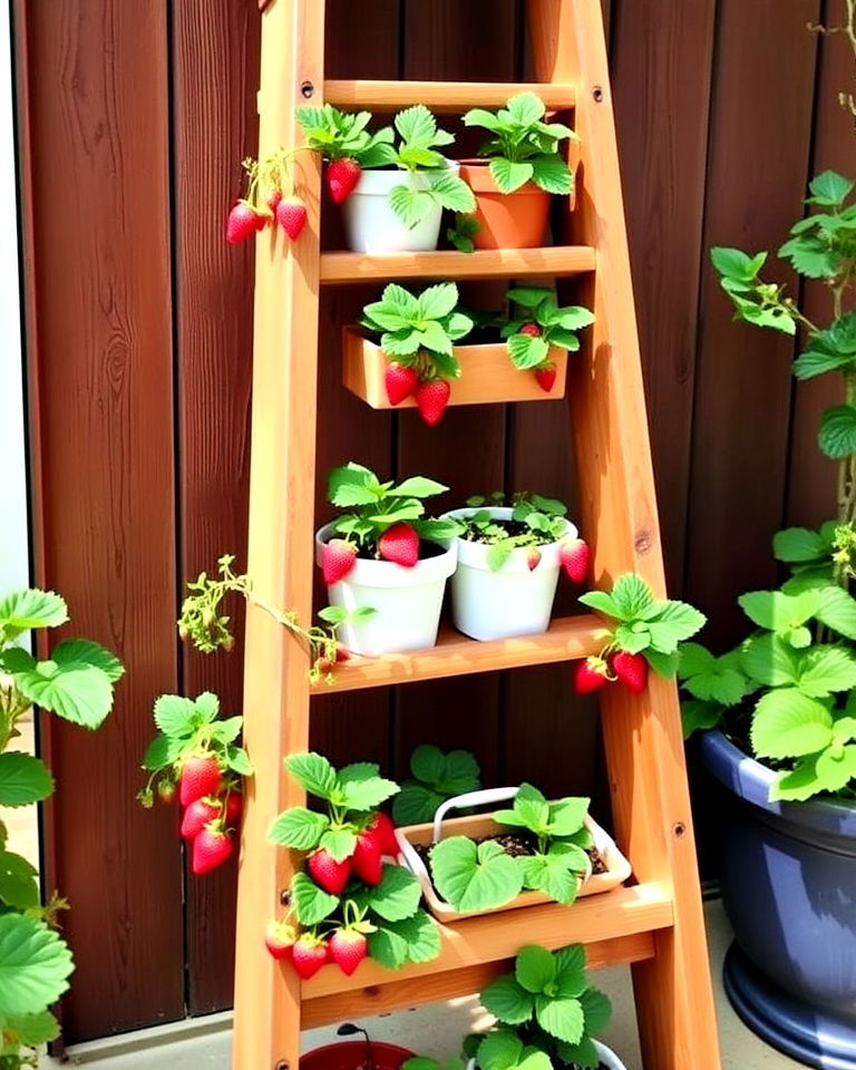 ladder shelf strawberry garden